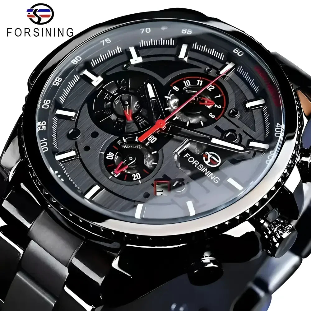 FORISNING Stainless Steel Mechanical Wristwatch - Elegant Timepiece for Men - Buzzastore
