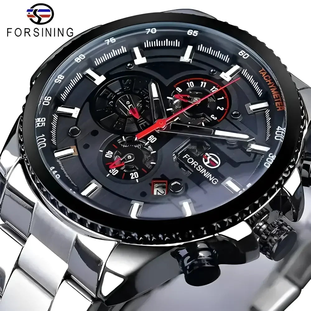 FORISNING Stainless Steel Mechanical Wristwatch - Elegant Timepiece for Men - Buzzastore