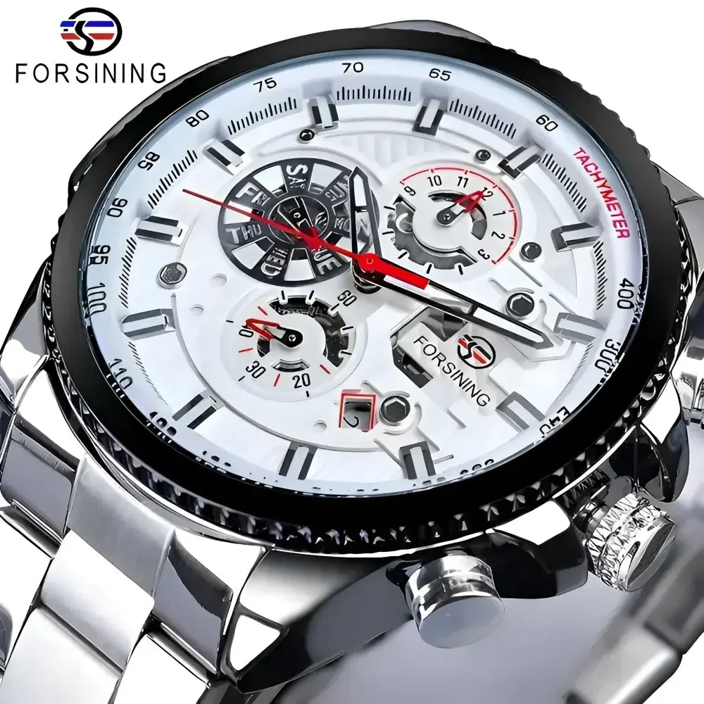 FORISNING Stainless Steel Mechanical Wristwatch - Elegant Timepiece for Men - Buzzastore