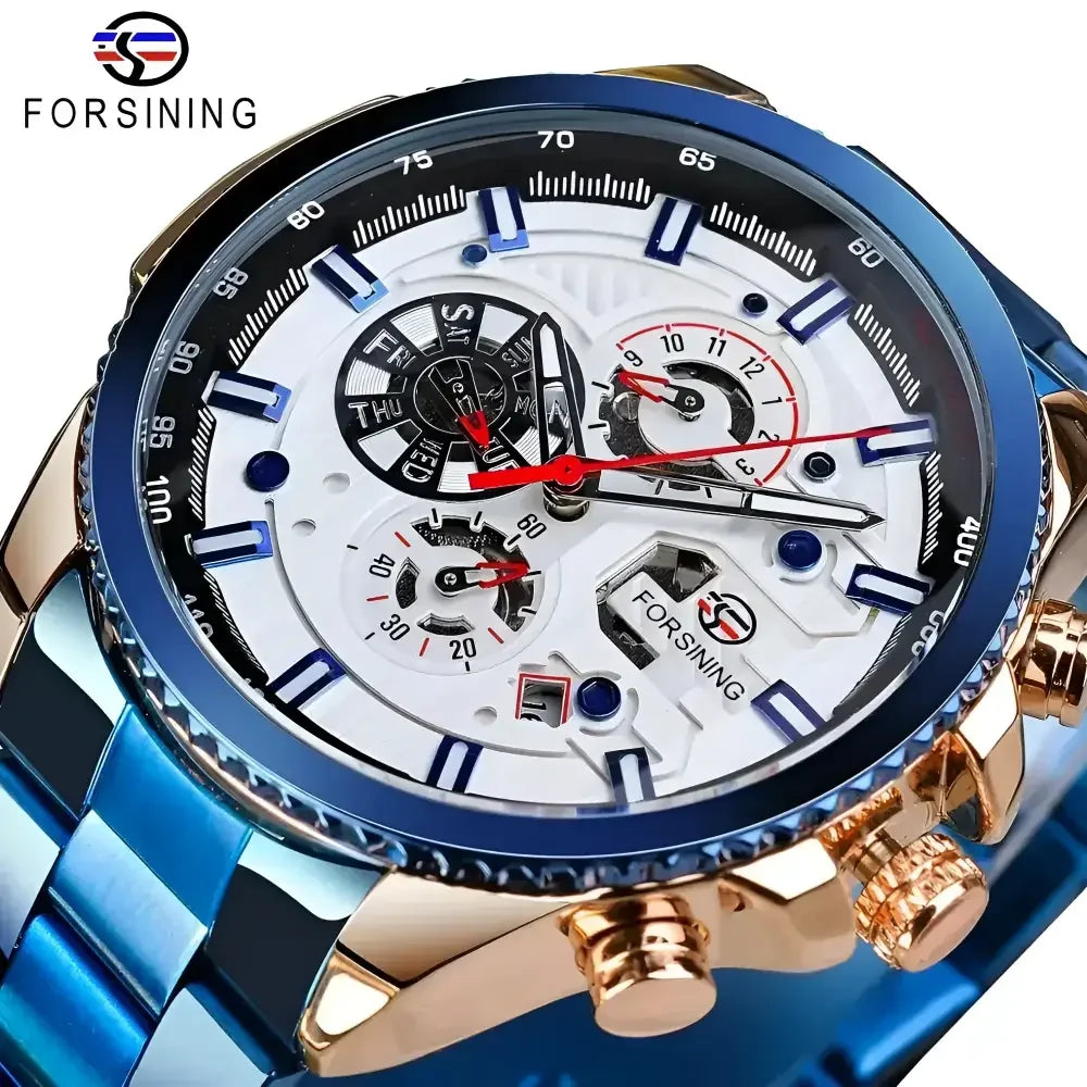 FORISNING Stainless Steel Mechanical Wristwatch - Elegant Timepiece for Men - Buzzastore
