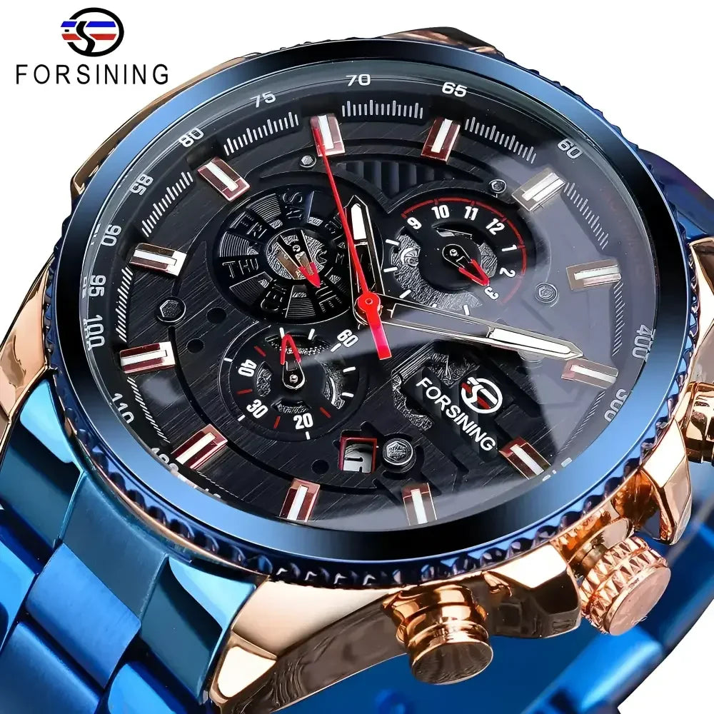 FORISNING Stainless Steel Mechanical Wristwatch - Elegant Timepiece for Men - Buzzastore