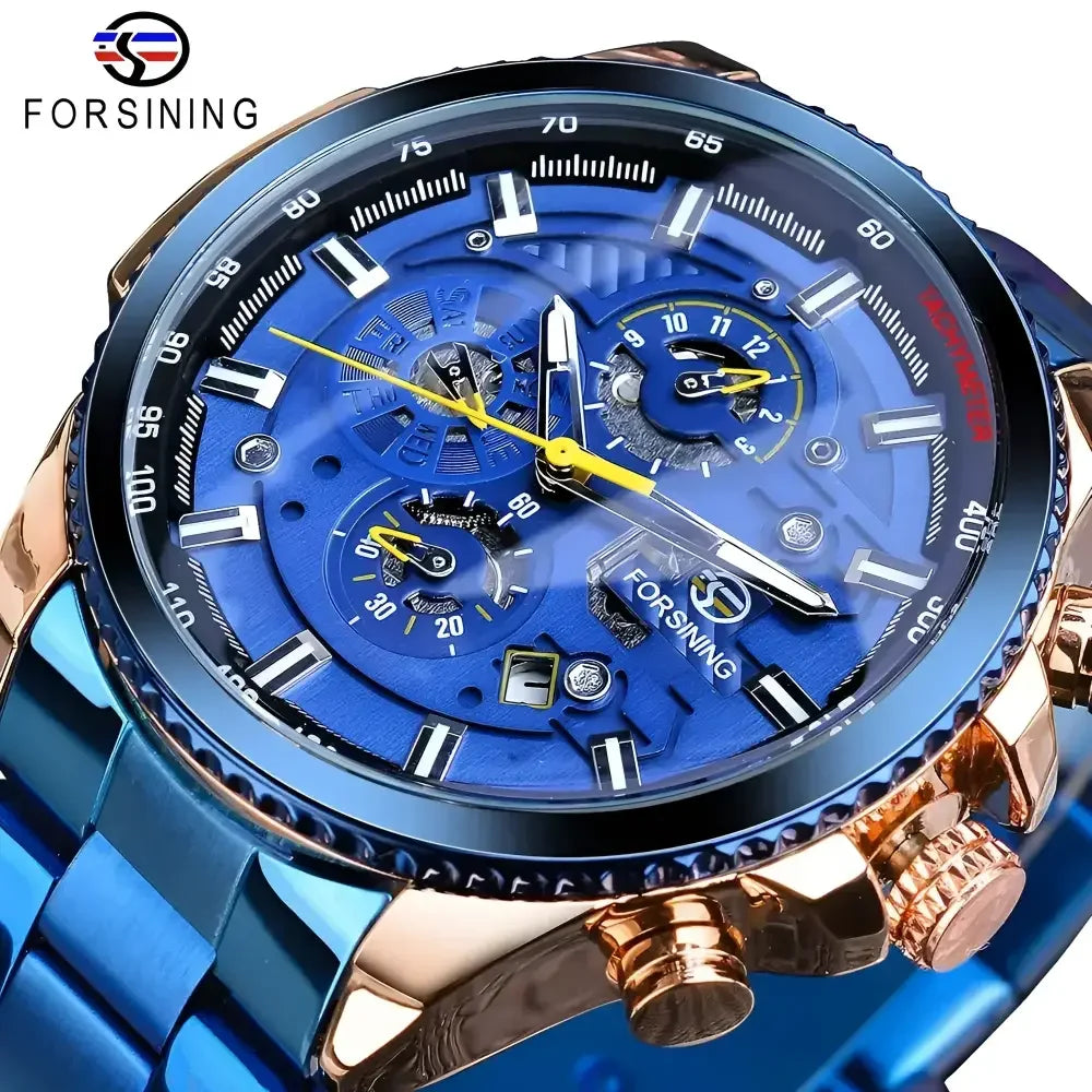 FORISNING Stainless Steel Mechanical Wristwatch - Elegant Timepiece for Men - Buzzastore