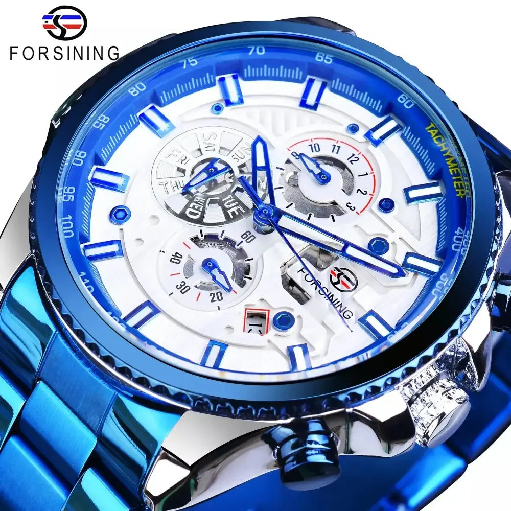 FORISNING Stainless Steel Mechanical Wristwatch - Elegant Timepiece for Men - Buzzastore