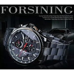 FORISNING Stainless Steel Mechanical Wristwatch - Elegant Timepiece for Men - Buzzastore