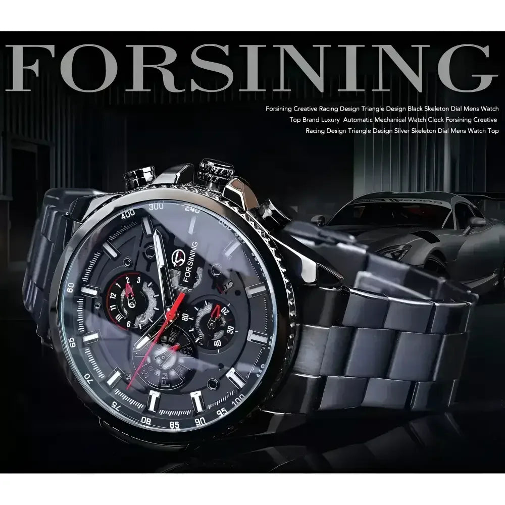 FORISNING Stainless Steel Mechanical Wristwatch - Elegant Timepiece for Men - Buzzastore