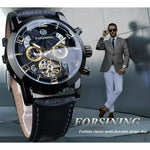 Forsining Automatic Black Leather Watch - Stylish Mens Timepiece - Buzzastore