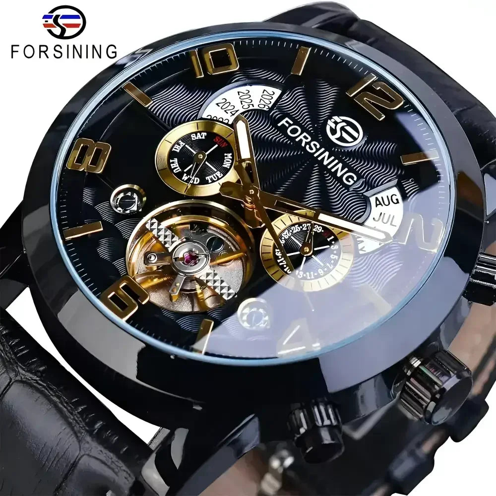 Forsining Automatic Black Leather Watch - Stylish Mens Timepiece - Buzzastore