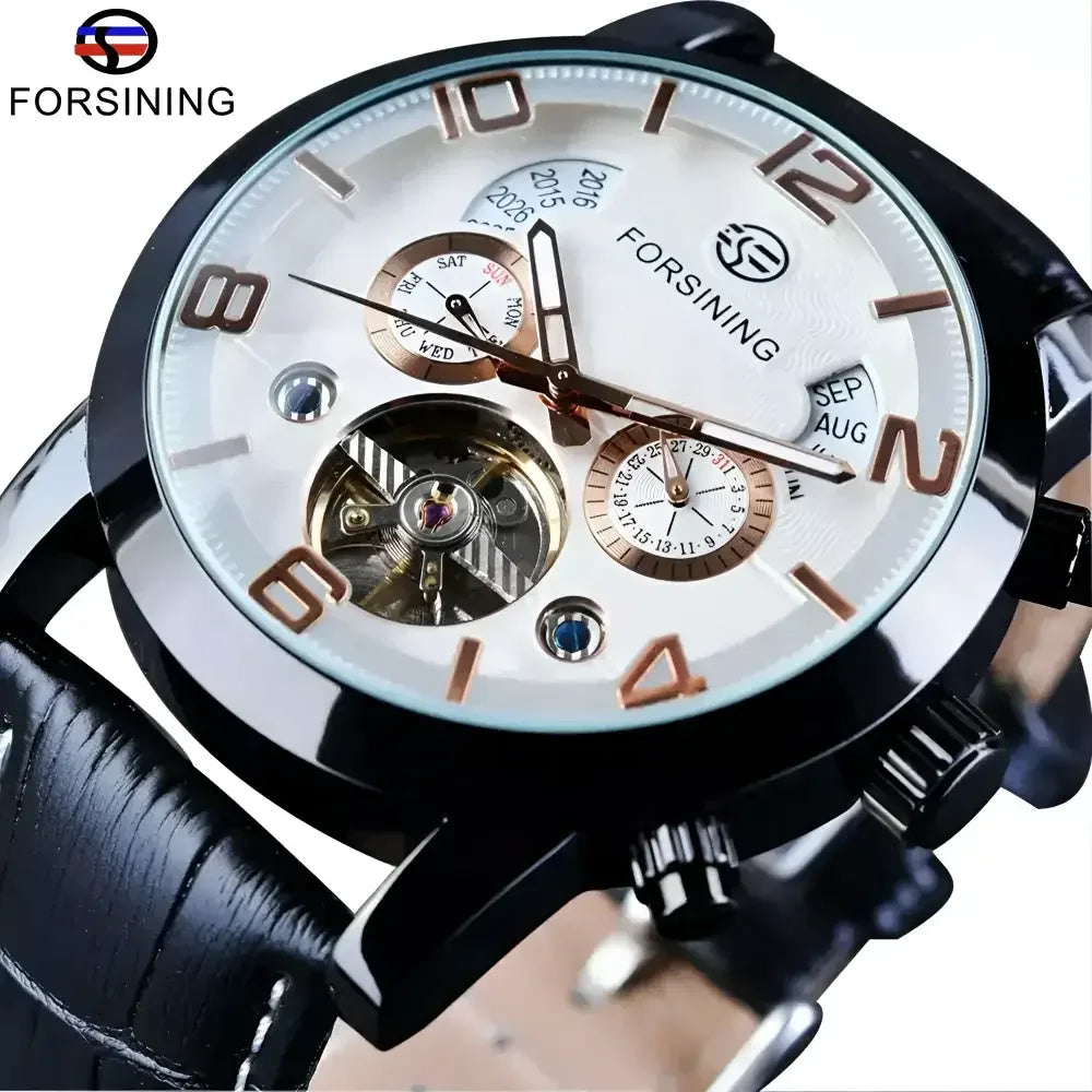 Forsining Automatic Black Leather Watch - Stylish Mens Timepiece - Buzzastore
