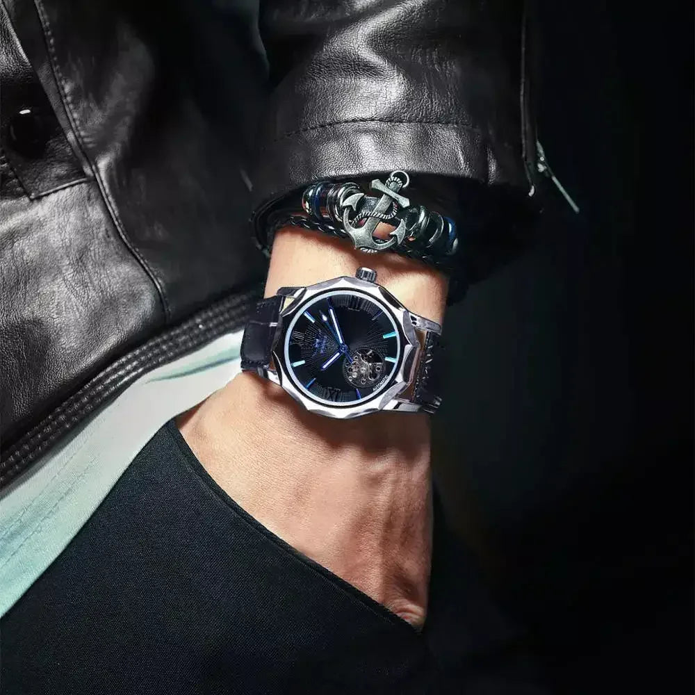 T-WINNER Mens Skeleton Mechanical Wristwatch - Elegant Timepiece Accessories - Buzzastore