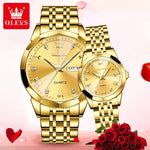 OLEVS 9931 Luxury Quartz Couple Watch for Men Women with Roman Numerals Rhombus Mirror Auto Date and Waterproof Design - Buzzastore