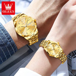 OLEVS 9931 Luxury Quartz Couple Watch for Men Women with Roman Numerals Rhombus Mirror Auto Date and Waterproof Design - Buzzastore
