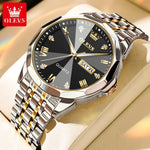 OLEVS 9931 Luxury Quartz Couple Watch for Men Women with Roman Numerals Rhombus Mirror Auto Date and Waterproof Design - Buzzastore