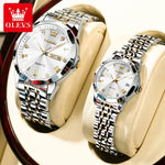 OLEVS 9931 Luxury Quartz Couple Watch for Men Women with Roman Numerals Rhombus Mirror Auto Date and Waterproof Design - Buzzastore