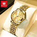 OLEVS 9931 Luxury Quartz Couple Watch for Men Women with Roman Numerals Rhombus Mirror Auto Date and Waterproof Design - Buzzastore
