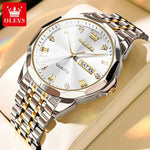 OLEVS 9931 Luxury Quartz Couple Watch for Men Women with Roman Numerals Rhombus Mirror Auto Date and Waterproof Design - Buzzastore