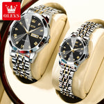 OLEVS 9931 Luxury Quartz Couple Watch for Men Women with Roman Numerals Rhombus Mirror Auto Date and Waterproof Design - Buzzastore