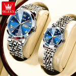 OLEVS 9931 Luxury Quartz Couple Watch for Men Women with Roman Numerals Rhombus Mirror Auto Date and Waterproof Design - Buzzastore