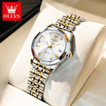 OLEVS 9931 Luxury Quartz Couple Watch for Men Women with Roman Numerals Rhombus Mirror Auto Date and Waterproof Design - Buzzastore