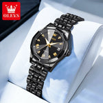 OLEVS 9931 Luxury Quartz Couple Watch for Men Women with Roman Numerals Rhombus Mirror Auto Date and Waterproof Design - Buzzastore