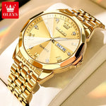 OLEVS 9931 Luxury Quartz Couple Watch for Men Women with Roman Numerals Rhombus Mirror Auto Date and Waterproof Design - Buzzastore