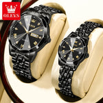 OLEVS 9931 Luxury Quartz Couple Watch for Men Women with Roman Numerals Rhombus Mirror Auto Date and Waterproof Design - Buzzastore