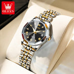 OLEVS 9931 Luxury Quartz Couple Watch for Men Women with Roman Numerals Rhombus Mirror Auto Date and Waterproof Design - Buzzastore