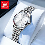 OLEVS 9931 Luxury Quartz Couple Watch for Men Women with Roman Numerals Rhombus Mirror Auto Date and Waterproof Design - Buzzastore