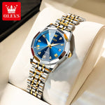 OLEVS 9931 Luxury Quartz Couple Watch for Men Women with Roman Numerals Rhombus Mirror Auto Date and Waterproof Design - Buzzastore