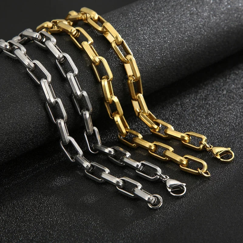 Gold Plated Stainless Steel Big Cable Chain Necklace for Men - Hip Hop Style DIY Accessory - Buzzastore