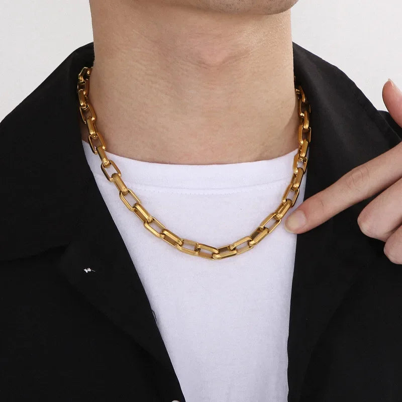 Gold Plated Stainless Steel Big Cable Chain Necklace for Men - Hip Hop Style DIY Accessory - Buzzastore