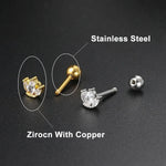 Stainless Steel Moon Flower Zircon Cartilage Stud Earrings for Helix Tragus and Rook Piercings - 1PC - Buzzastore