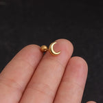 Stainless Steel Moon Flower Zircon Cartilage Stud Earrings for Helix Tragus and Rook Piercings - 1PC - Buzzastore