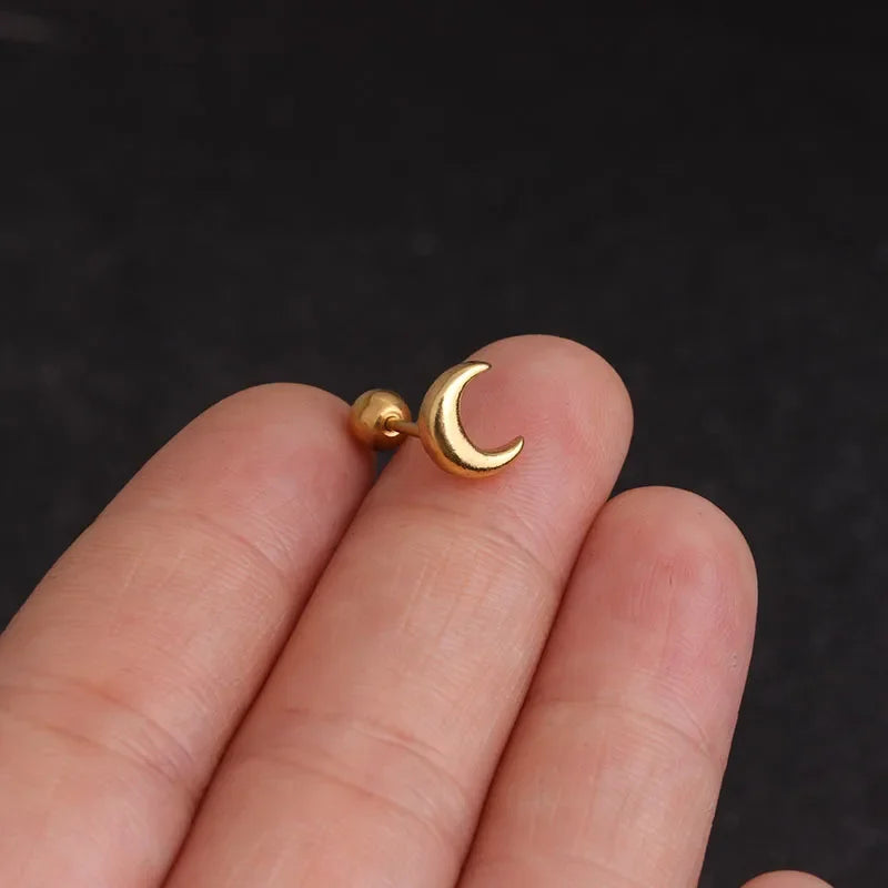 Stainless Steel Moon Flower Zircon Cartilage Stud Earrings for Helix Tragus and Rook Piercings - 1PC - Buzzastore