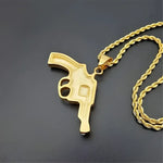 Gold Revolver Pendant Necklace - Stylish Hip Hop Accessory for Trendy Outfits - Buzzastore