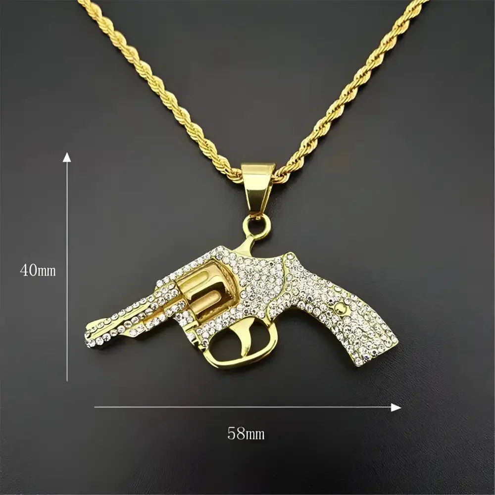 Gold Revolver Pendant Necklace - Stylish Hip Hop Accessory for Trendy Outfits - Buzzastore