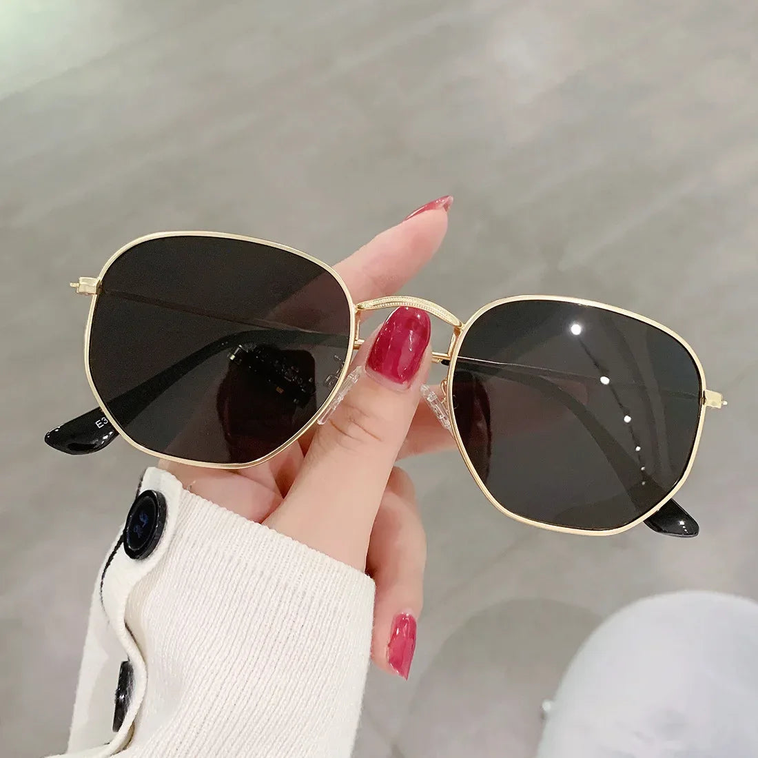 Hexagon Metal Frame Sunglasses for Men Women - Gold Tea Fishing Eyewear UV400 - Buzzastore