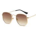 Hexagon Metal Frame Sunglasses for Men Women - Gold Tea Fishing Eyewear UV400 - Buzzastore