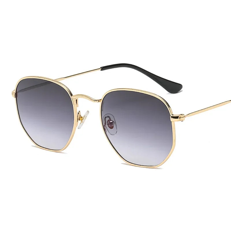 Hexagon Metal Frame Sunglasses for Men Women - Gold Tea Fishing Eyewear UV400 - Buzzastore