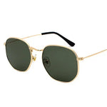 Hexagon Metal Frame Sunglasses for Men Women - Gold Tea Fishing Eyewear UV400 - Buzzastore