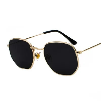Hexagon Metal Frame Sunglasses for Men Women - Gold Tea Fishing Eyewear UV400 - Buzzastore