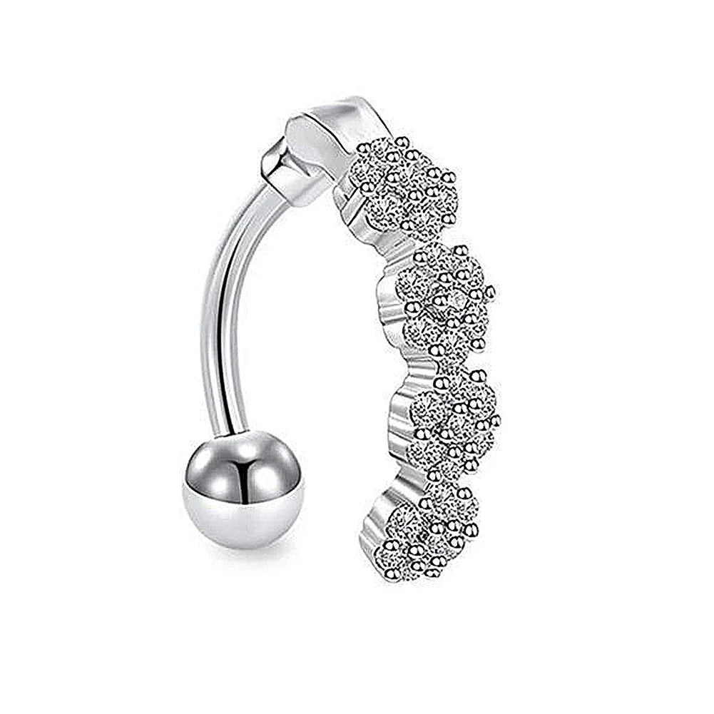 Goth Crystal Dangle Belly Button Ring - Stainless Steel Flower Navel Piercing for Women - Buzzastore