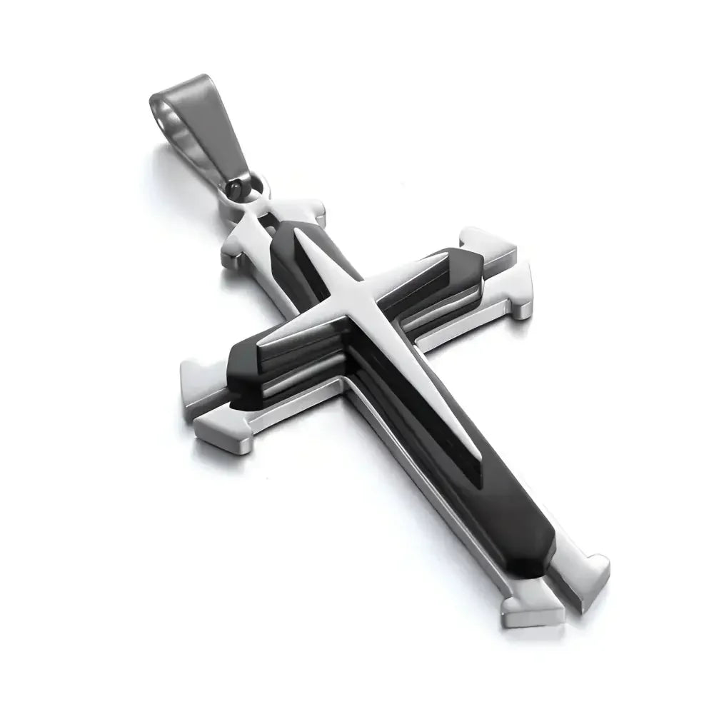 Blue Silver Cross Pendant Necklace in Zinc Alloy - Elegant Religious Jewelry - Buzzastore