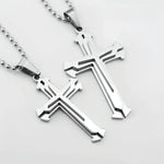 Blue Silver Cross Pendant Necklace in Zinc Alloy - Elegant Religious Jewelry - Buzzastore