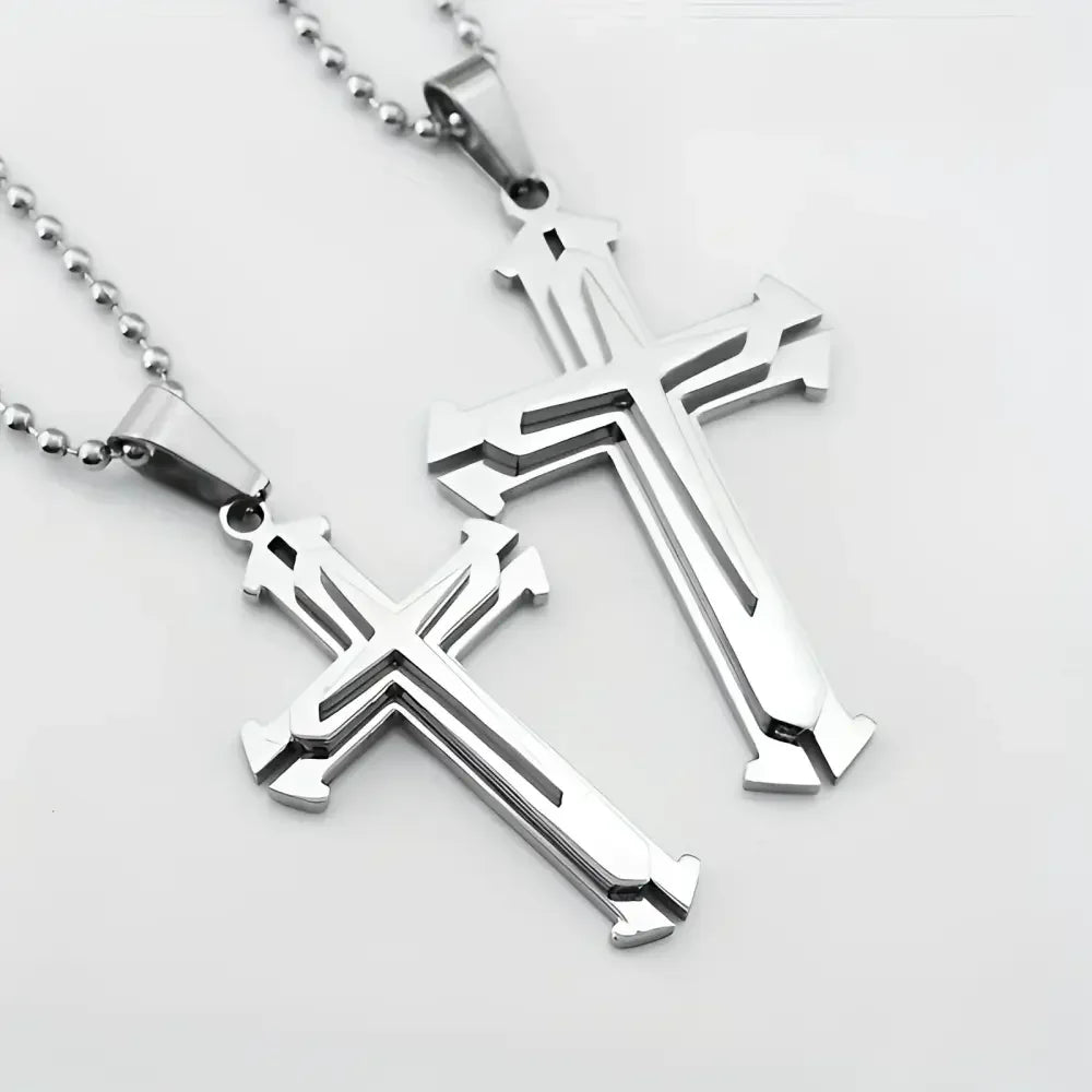 Blue Silver Cross Pendant Necklace in Zinc Alloy - Elegant Religious Jewelry - Buzzastore