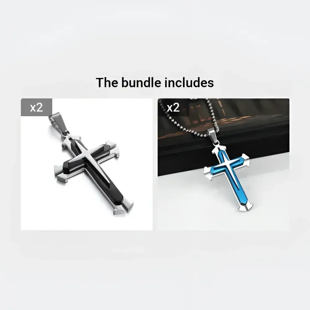 Blue Silver Cross Pendant Necklace in Zinc Alloy - Elegant Religious Jewelry - Buzzastore