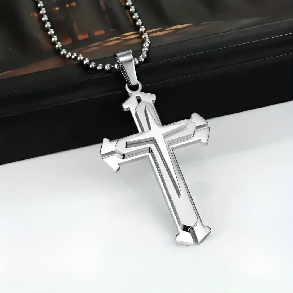 Blue Silver Cross Pendant Necklace in Zinc Alloy - Elegant Religious Jewelry - Buzzastore
