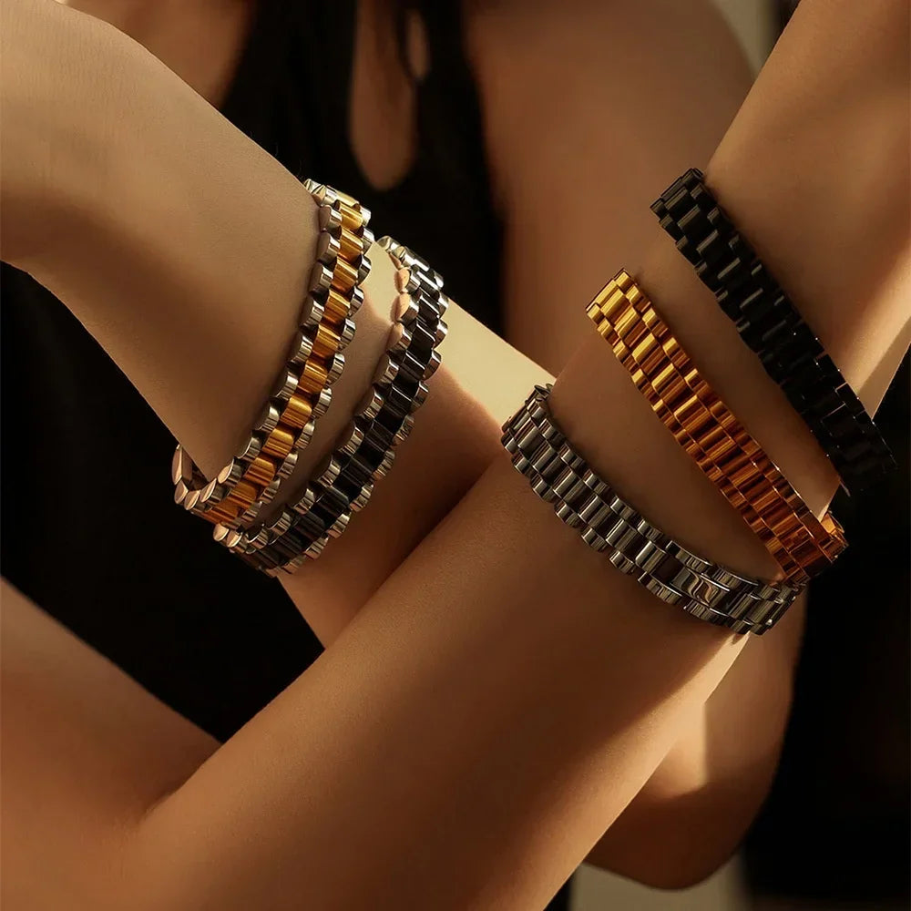 Mens Stainless Steel Thick Chain Bracelet - Hip Hop Light Luxury Fashion Accessory - Buzzastore