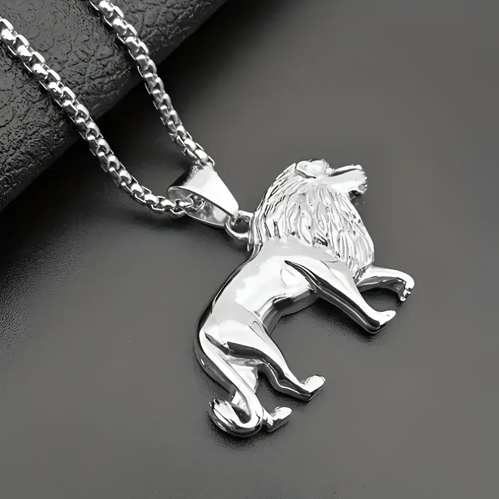 Silver Lion Pendant Necklace - Wild Beast Jewelry for Animal Lovers - Buzzastore