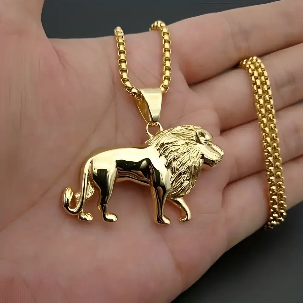 Silver Lion Pendant Necklace - Wild Beast Jewelry for Animal Lovers - Buzzastore