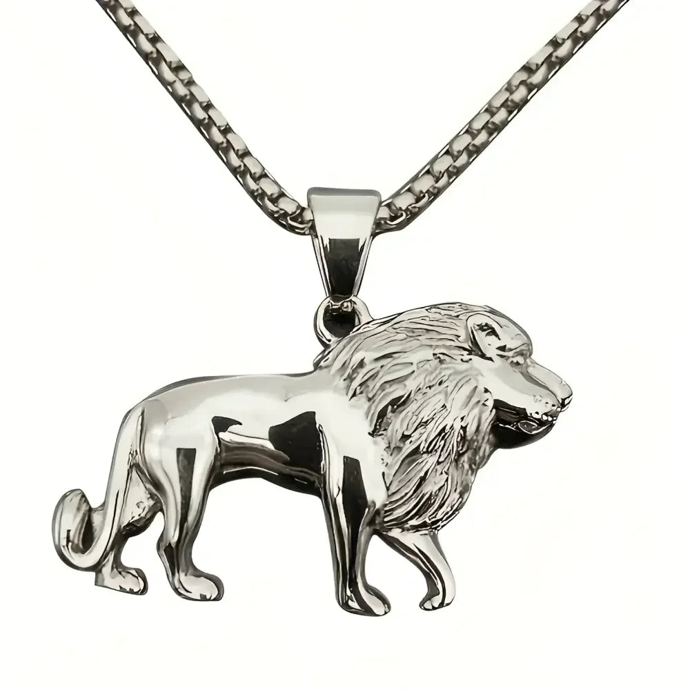 Silver Lion Pendant Necklace - Wild Beast Jewelry for Animal Lovers - Buzzastore